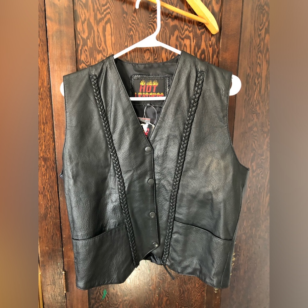 Women's Black Leather Braided Vest